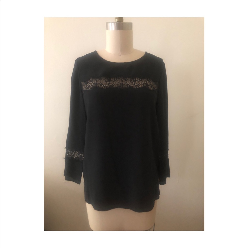 Madewell black, silk and lace blouse